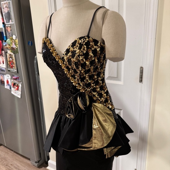 Vintage Alyce Designs Black & Gold Sequin Cocktail Dress | Size 6 (Fits Like 4) - Picture 3 of 11